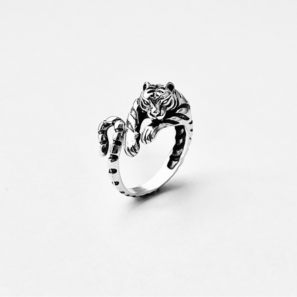 Sterling Silver Wraparound Delicate Tiger Ring, Silver Rings, Animal Zoo, Tigers - Picture 2 of 15